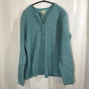 L.L.Bean Cardigan Sweater Button Blue Women's XL Thick Knit